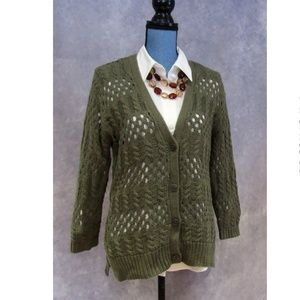 NWT Architect Olive Green Lace Knit Cardigan Sz L